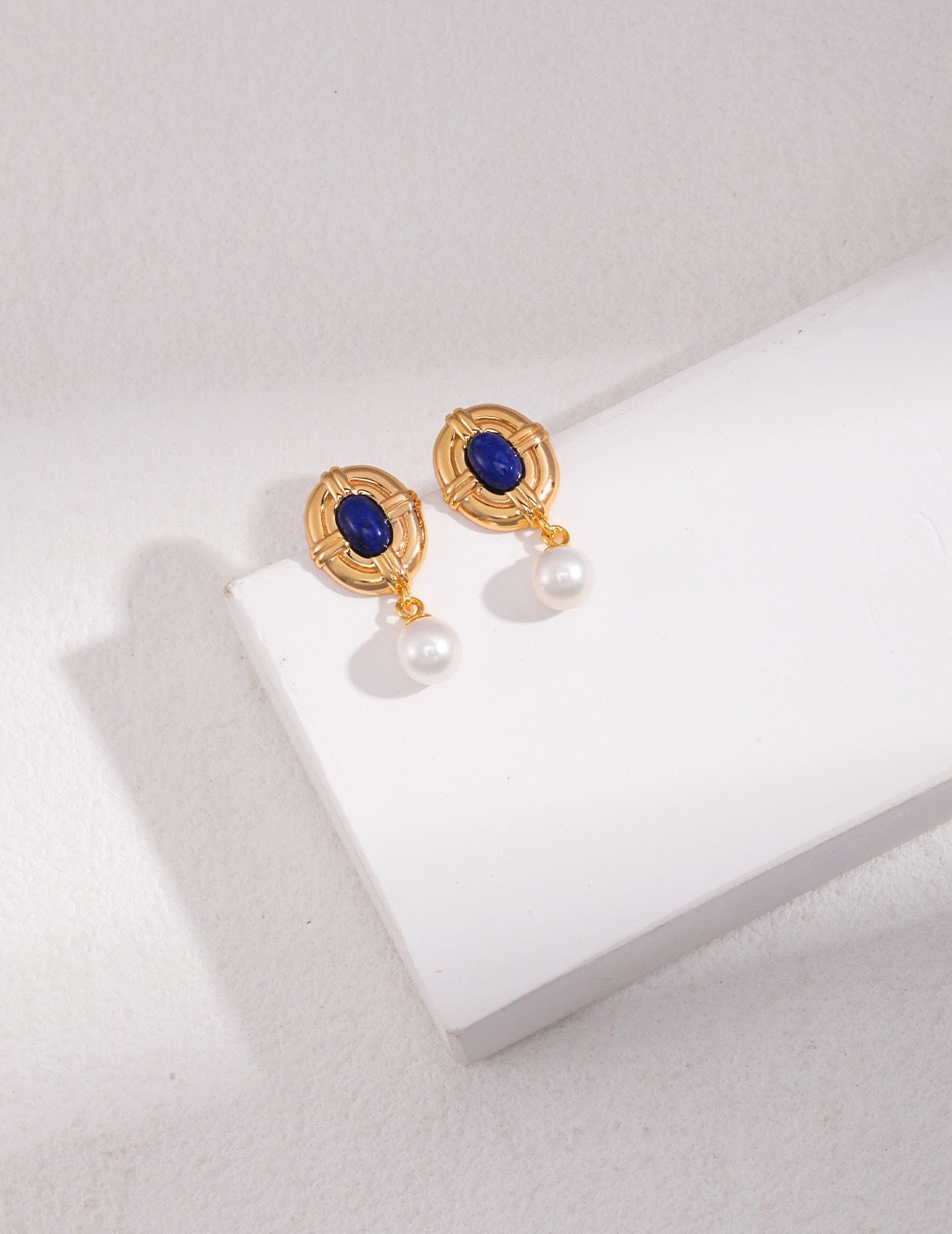 Vintage Style Lapis Lazuli Pearl Earrings-0