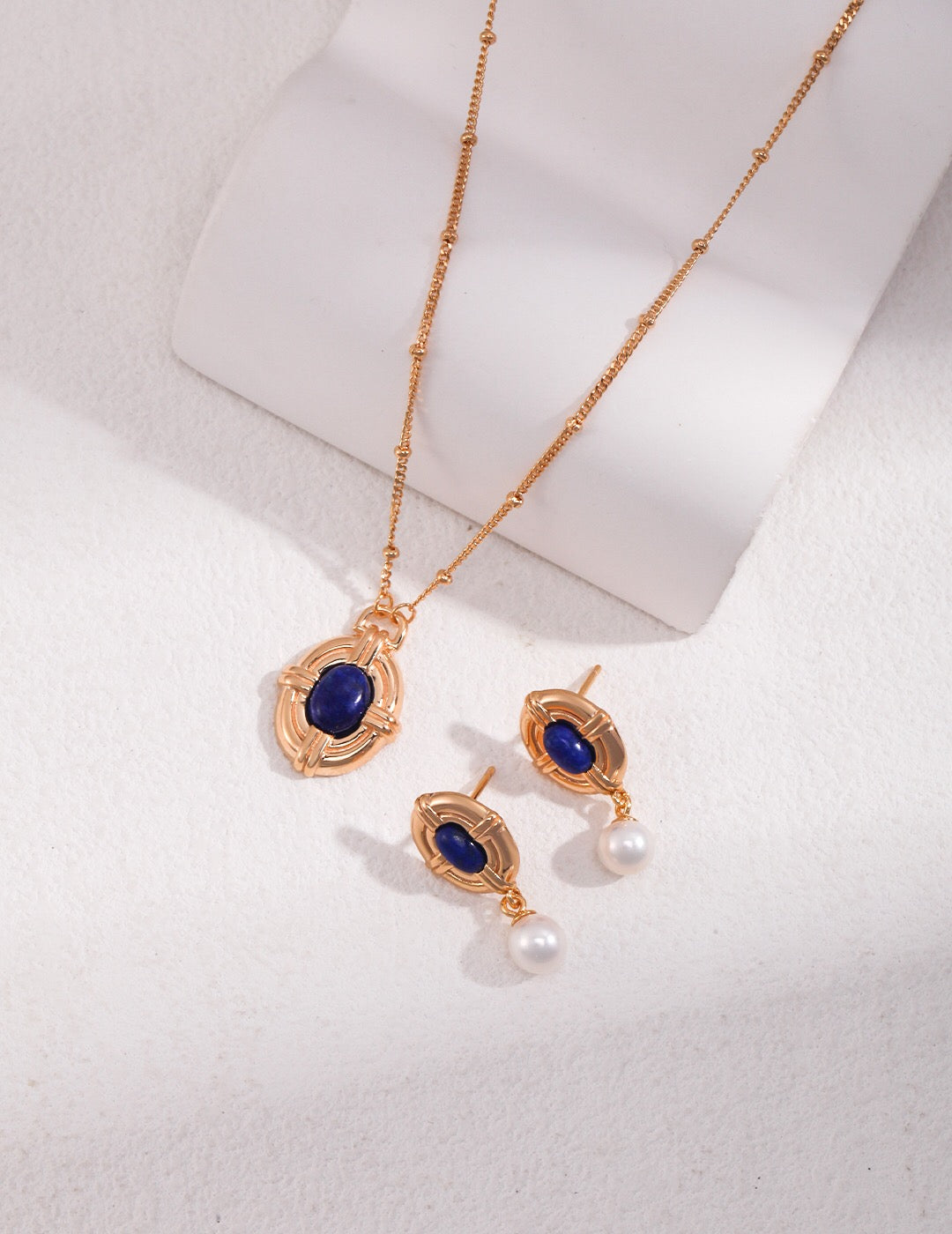 Vintage Style Lapis Lazuli Pearl Earrings-2