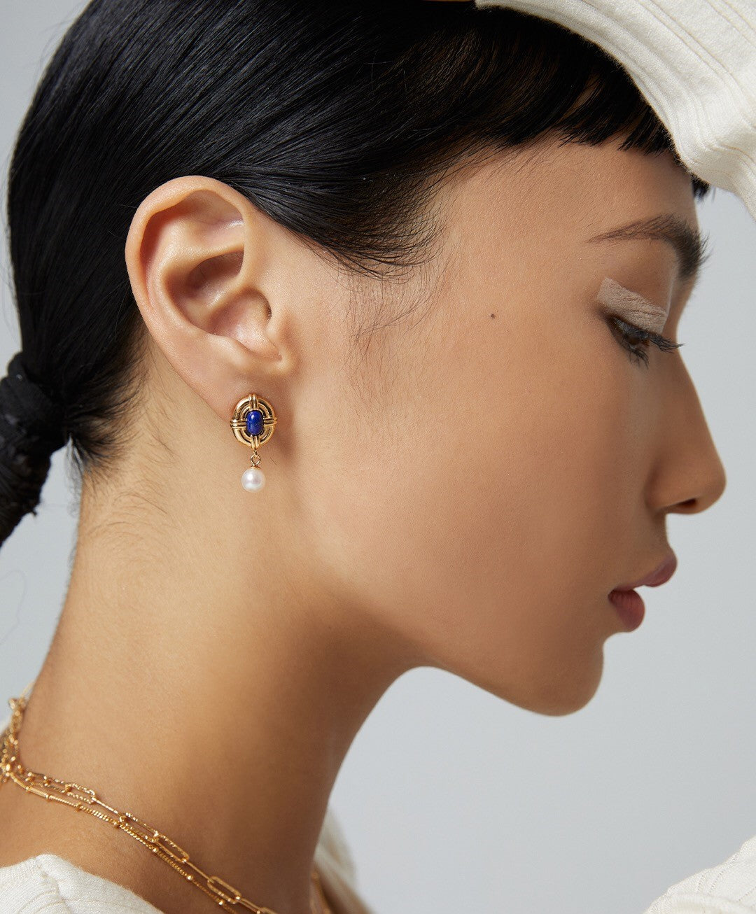 Vintage Style Lapis Lazuli Pearl Earrings-3