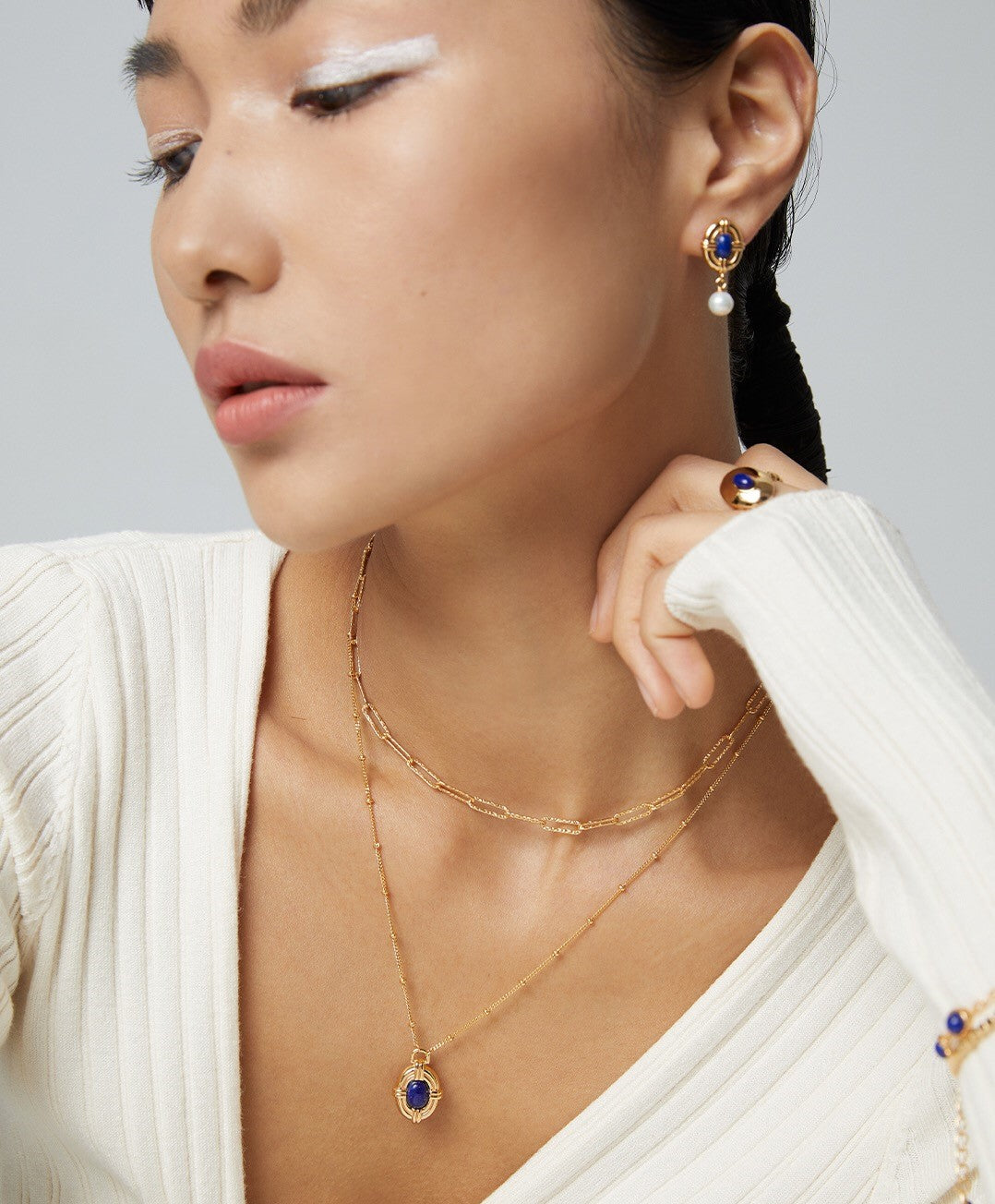 Vintage Style Lapis Lazuli Pearl Earrings-4