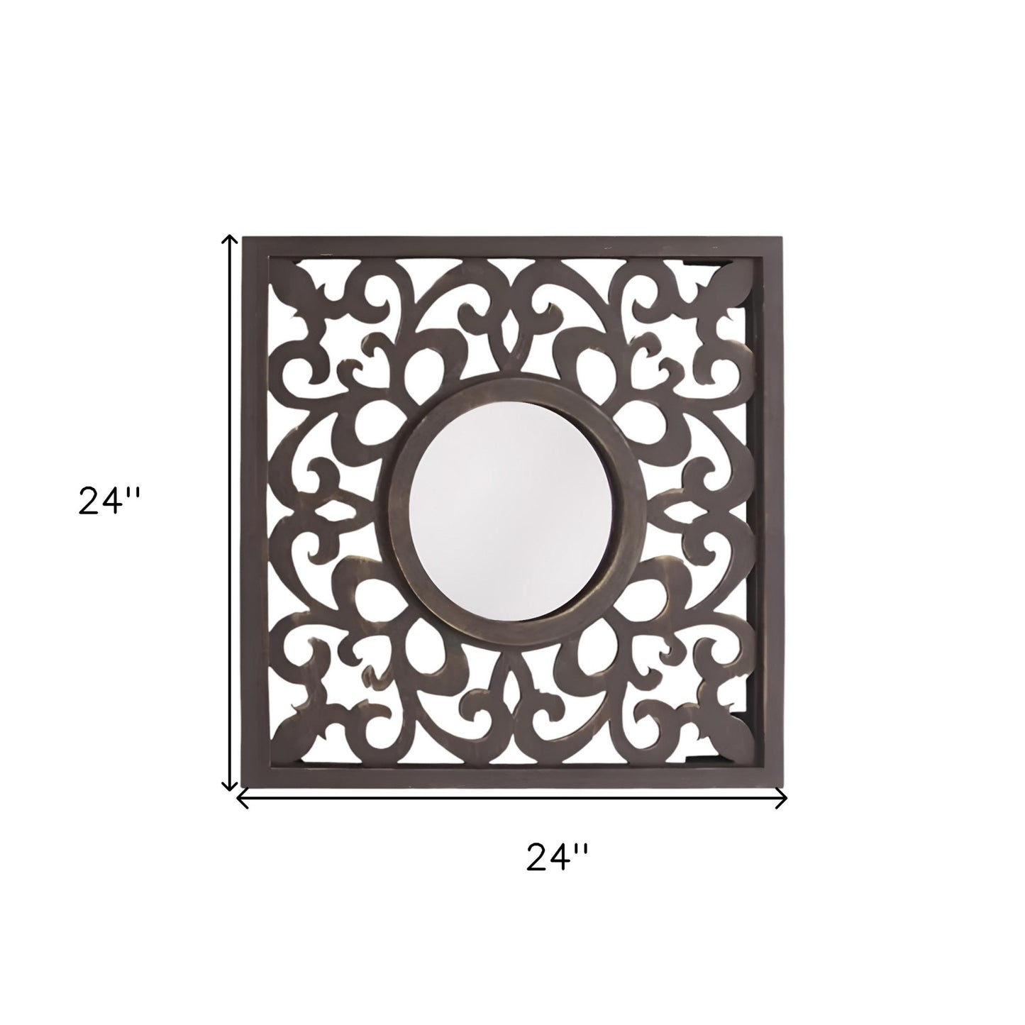 24" Brown Circle In Square Vintage Style Framed Accent Mirror-6
