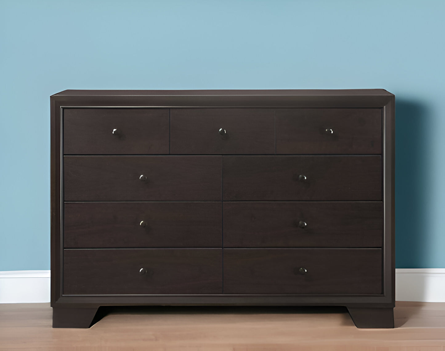 57" Espresso Solid and Manufactured Wood Nine Drawer Double Dresser-0