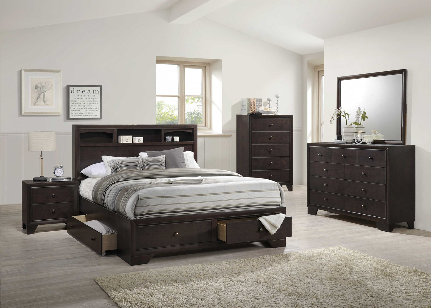 57" Espresso Solid and Manufactured Wood Nine Drawer Double Dresser-5