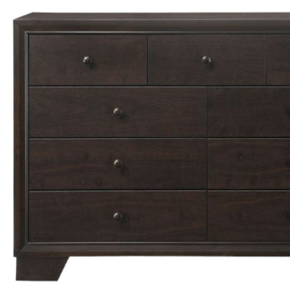 57" Espresso Solid and Manufactured Wood Nine Drawer Double Dresser-4