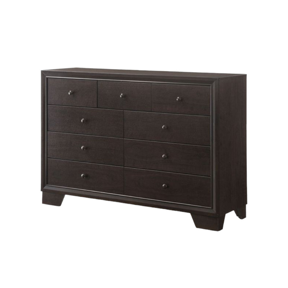 57" Espresso Solid and Manufactured Wood Nine Drawer Double Dresser-2