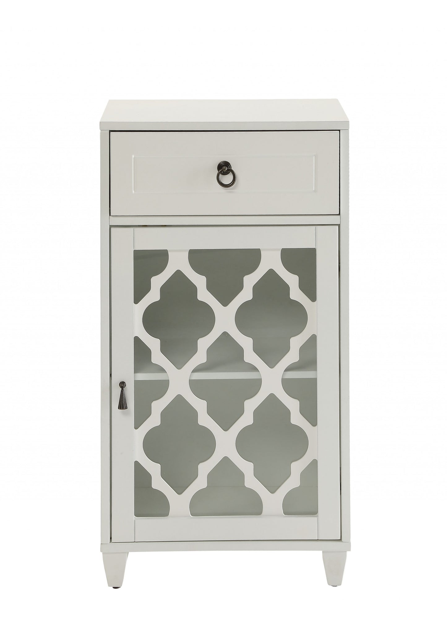 17" White Fret Work Design Glass Door Accent Cabinet-1
