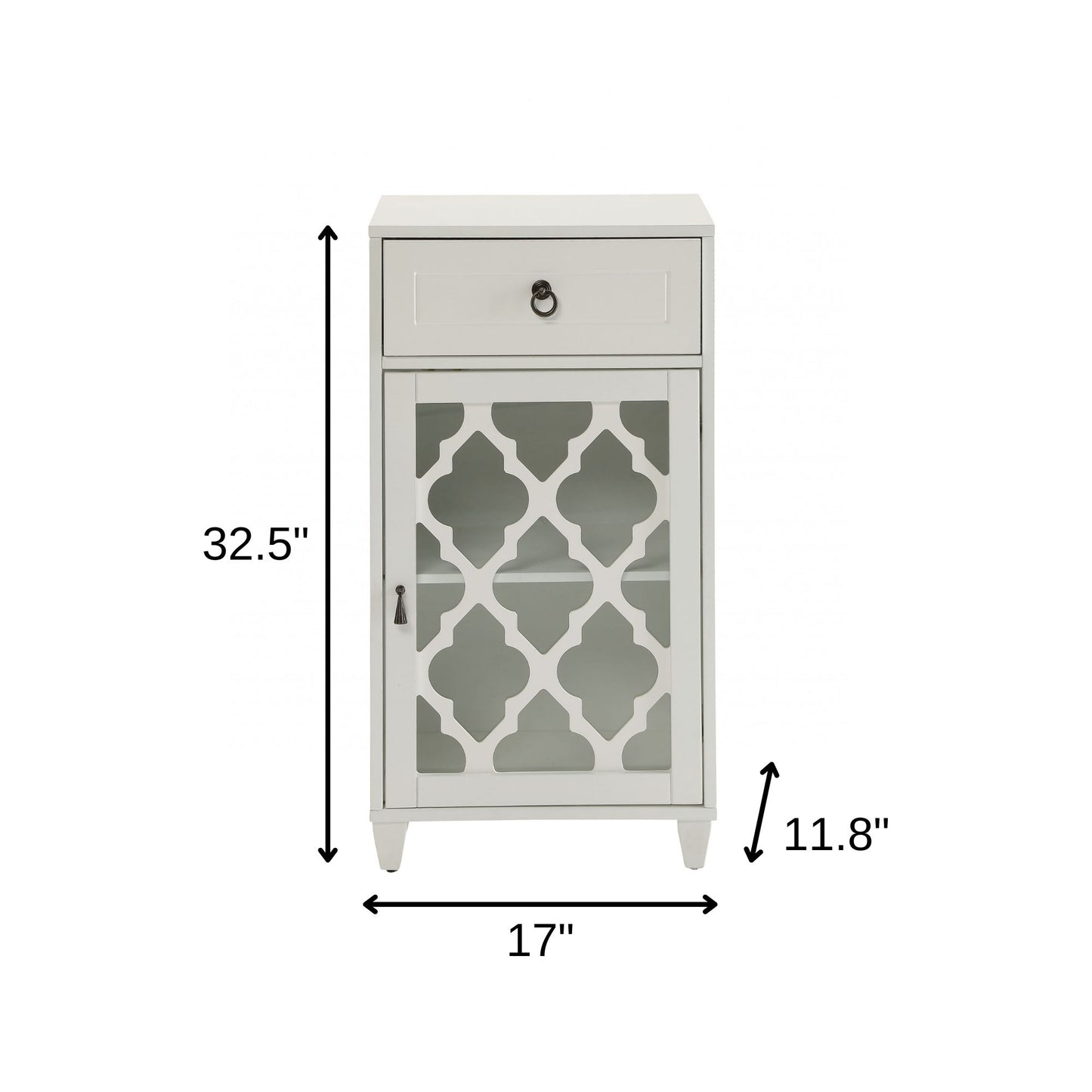 17" White Fret Work Design Glass Door Accent Cabinet-5