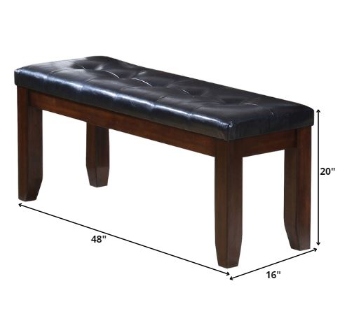 48" Black and Espresso Faux Leather and Wood Upholstered Bench-5