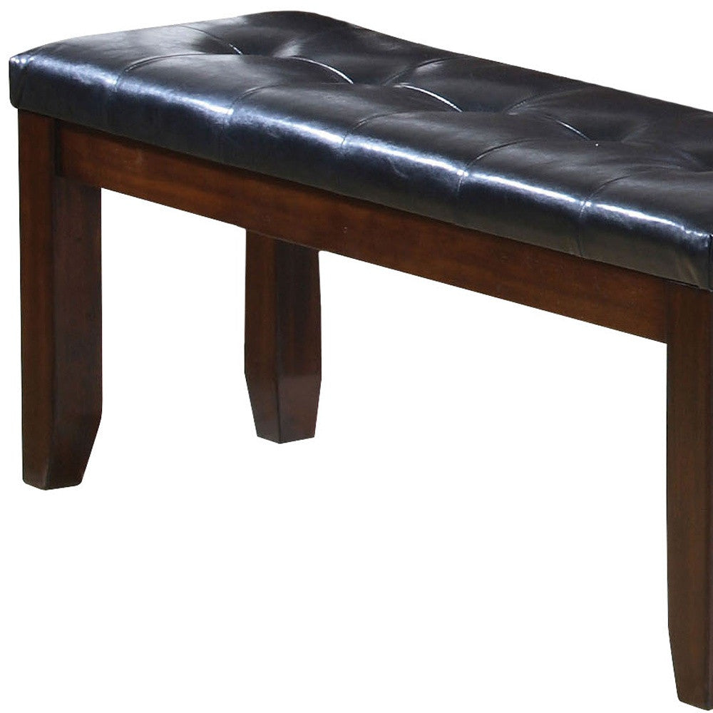 48" Black and Espresso Faux Leather and Wood Upholstered Bench-3