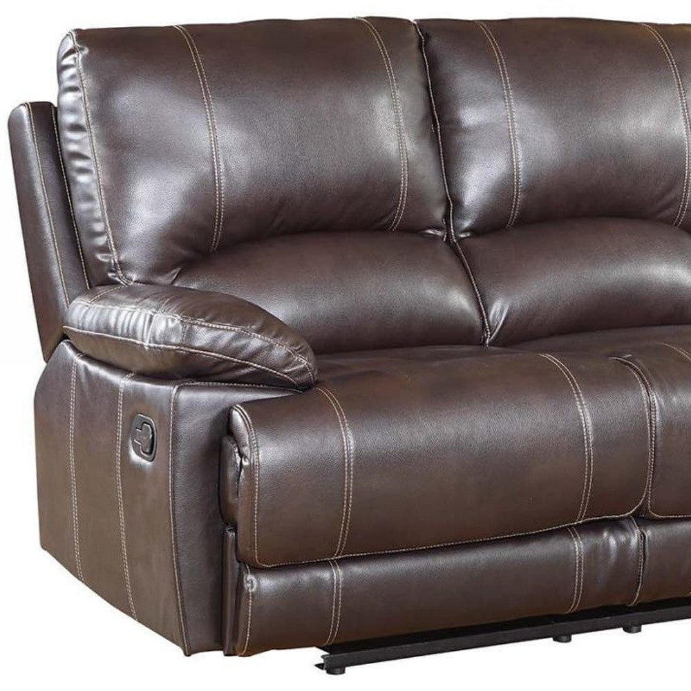 65" Brown Faux Leather Manual Reclining Love Seat-3