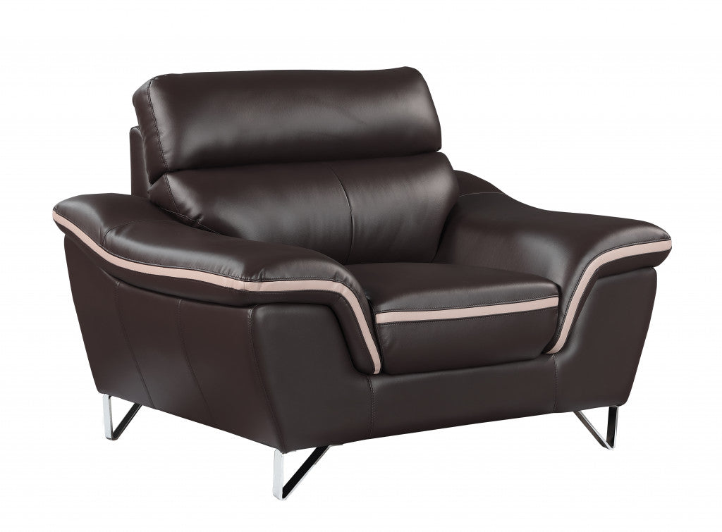 49" Brown And Silver Leather Match Club Chair-2
