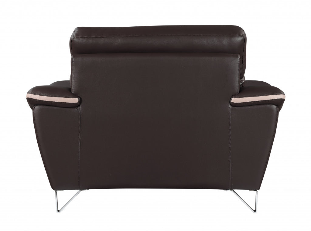 49" Brown And Silver Leather Match Club Chair-3