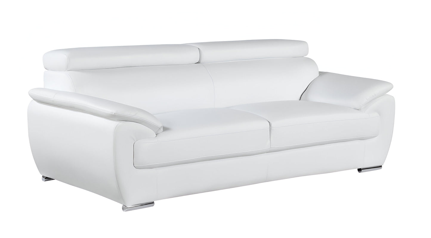 86" White Leather Sofa With Silver Legs-2