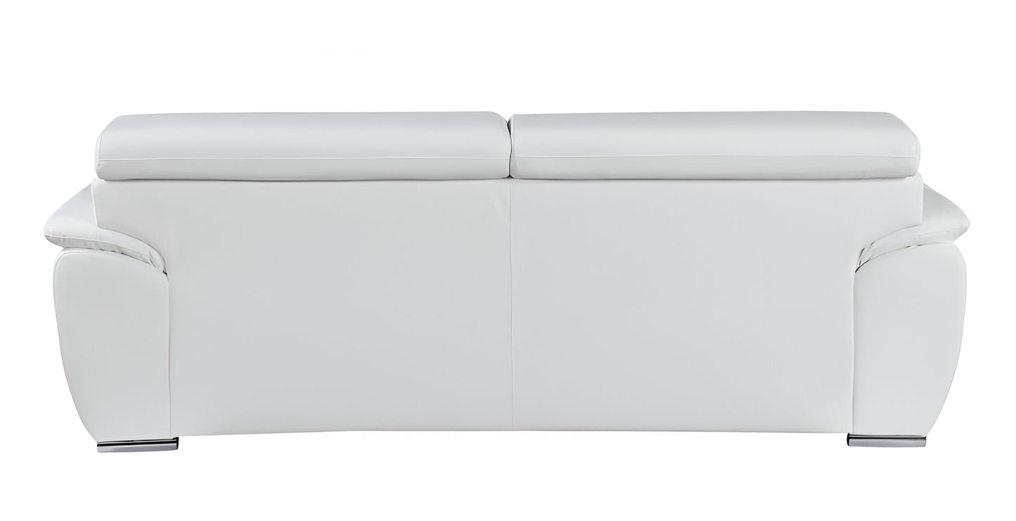 86" White Leather Sofa With Silver Legs-3