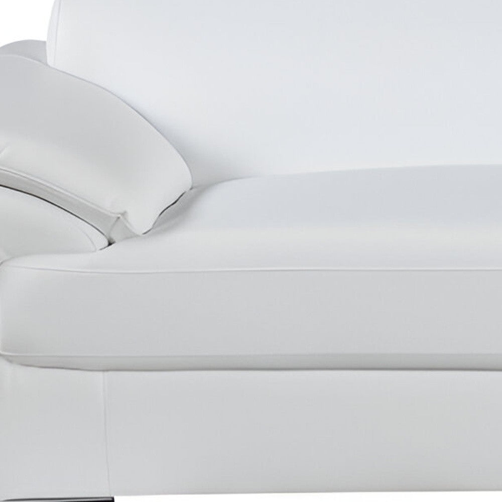 86" White Leather Sofa With Silver Legs-5