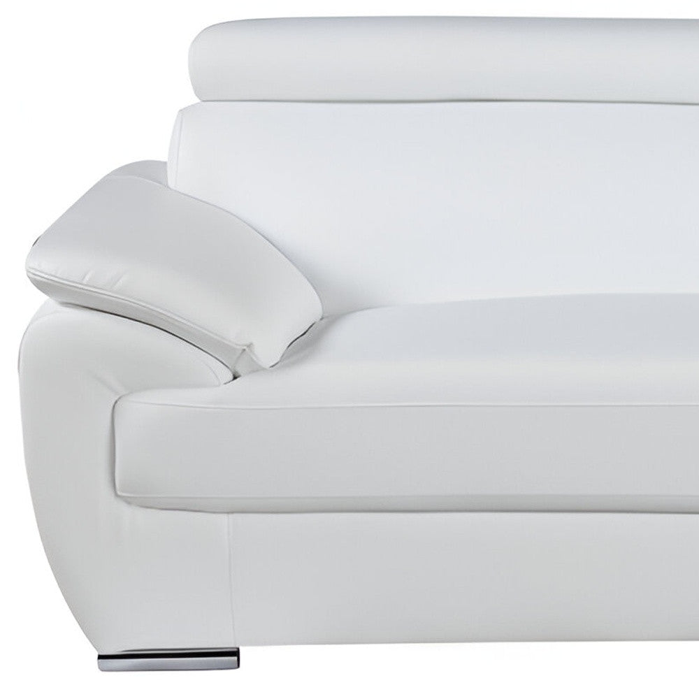 86" White Leather Sofa With Silver Legs-6