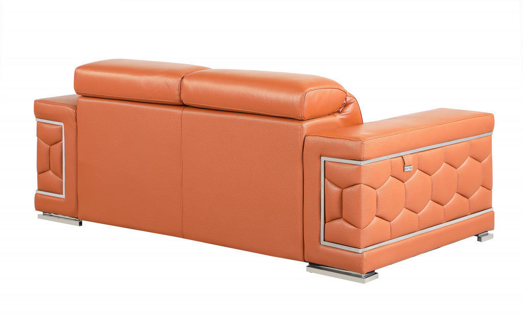 71" Camel And Silver Genuine Leather Love Seat-3