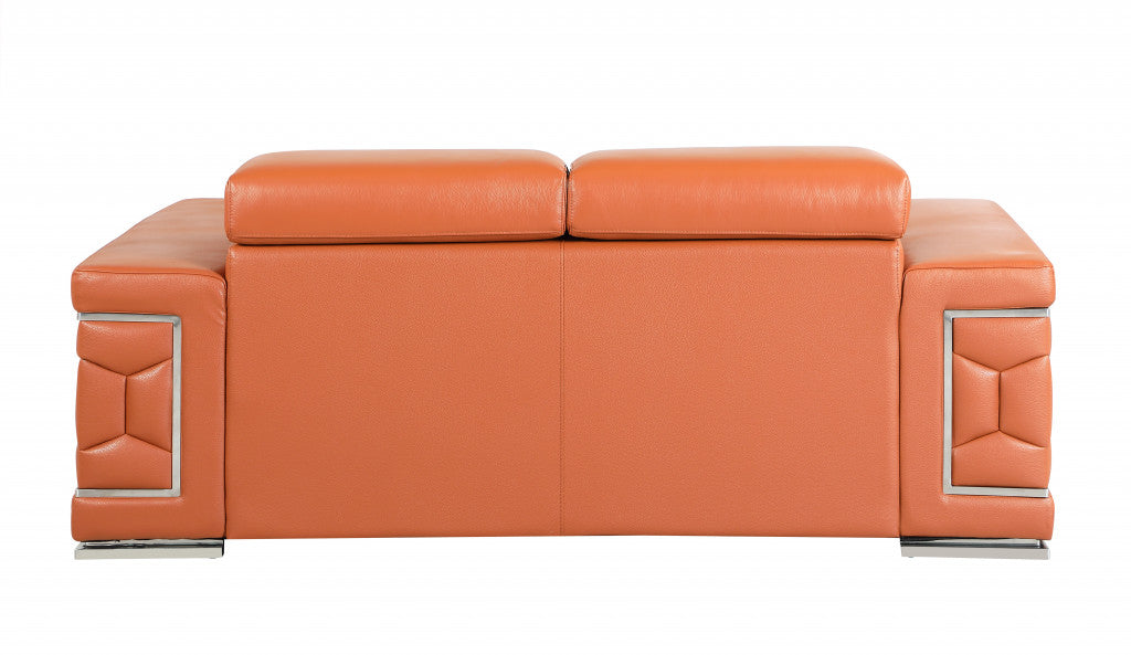 71" Camel And Silver Genuine Leather Love Seat-4