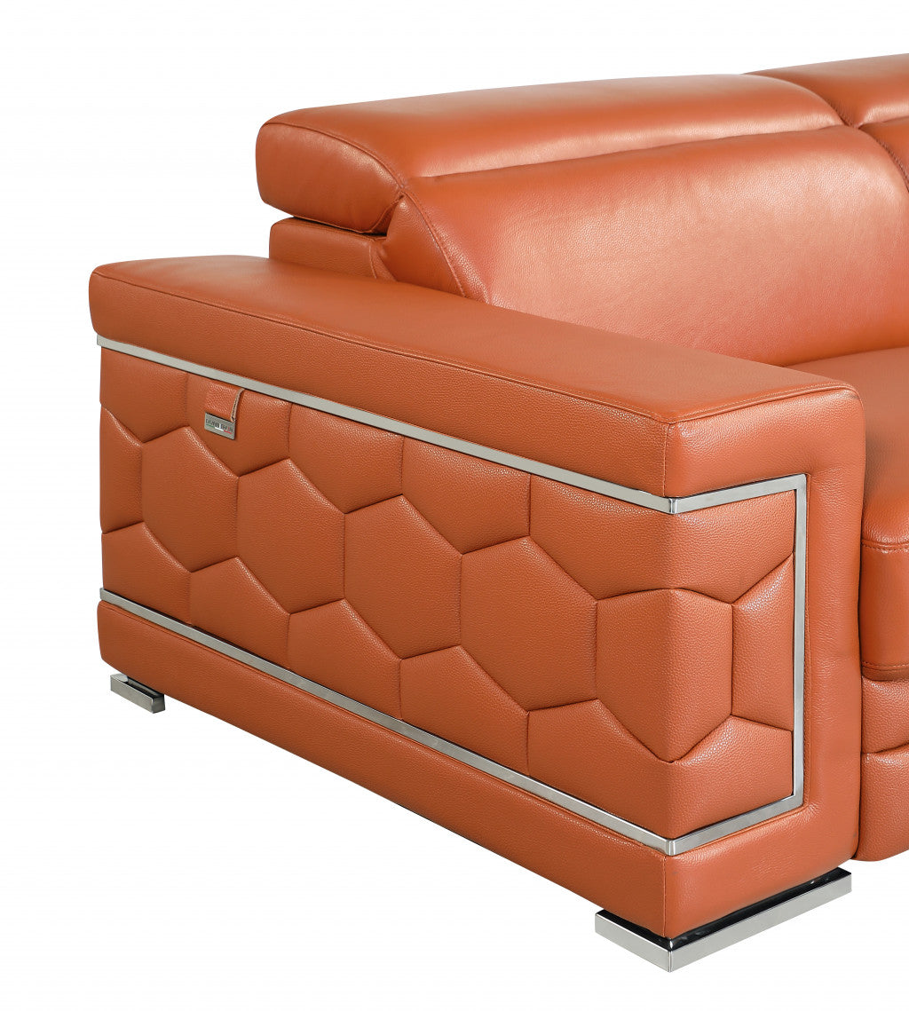 71" Camel And Silver Genuine Leather Love Seat-6