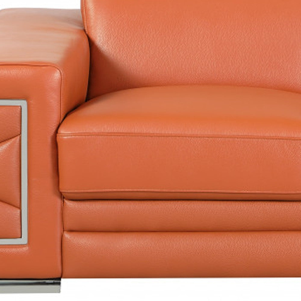 71" Camel And Silver Genuine Leather Love Seat-7