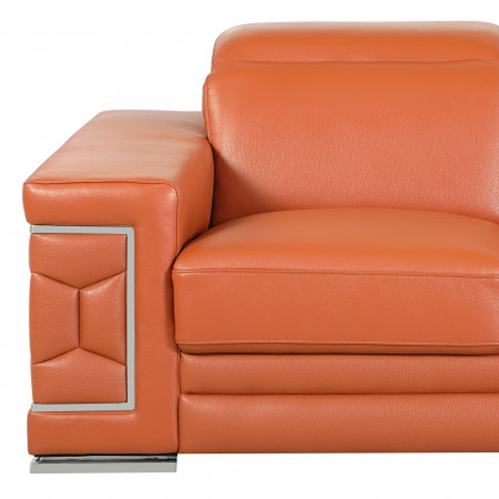 71" Camel And Silver Genuine Leather Love Seat-8