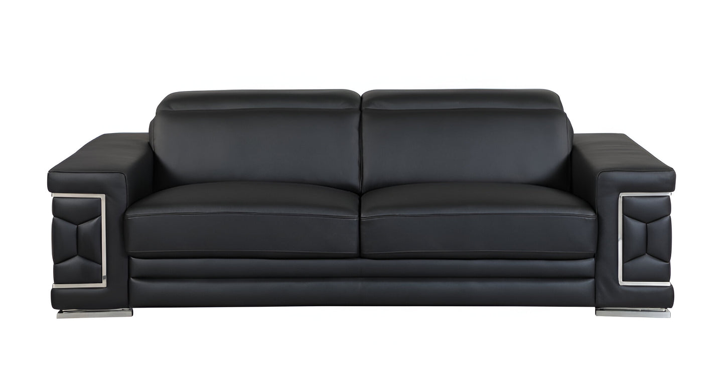 89" Black Italian Leather Sofa With Silver Legs-0