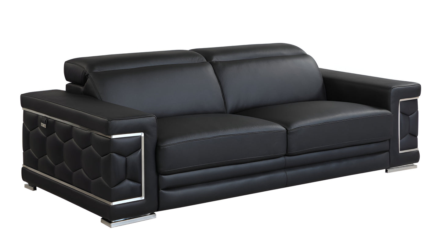 89" Black Italian Leather Sofa With Silver Legs-2