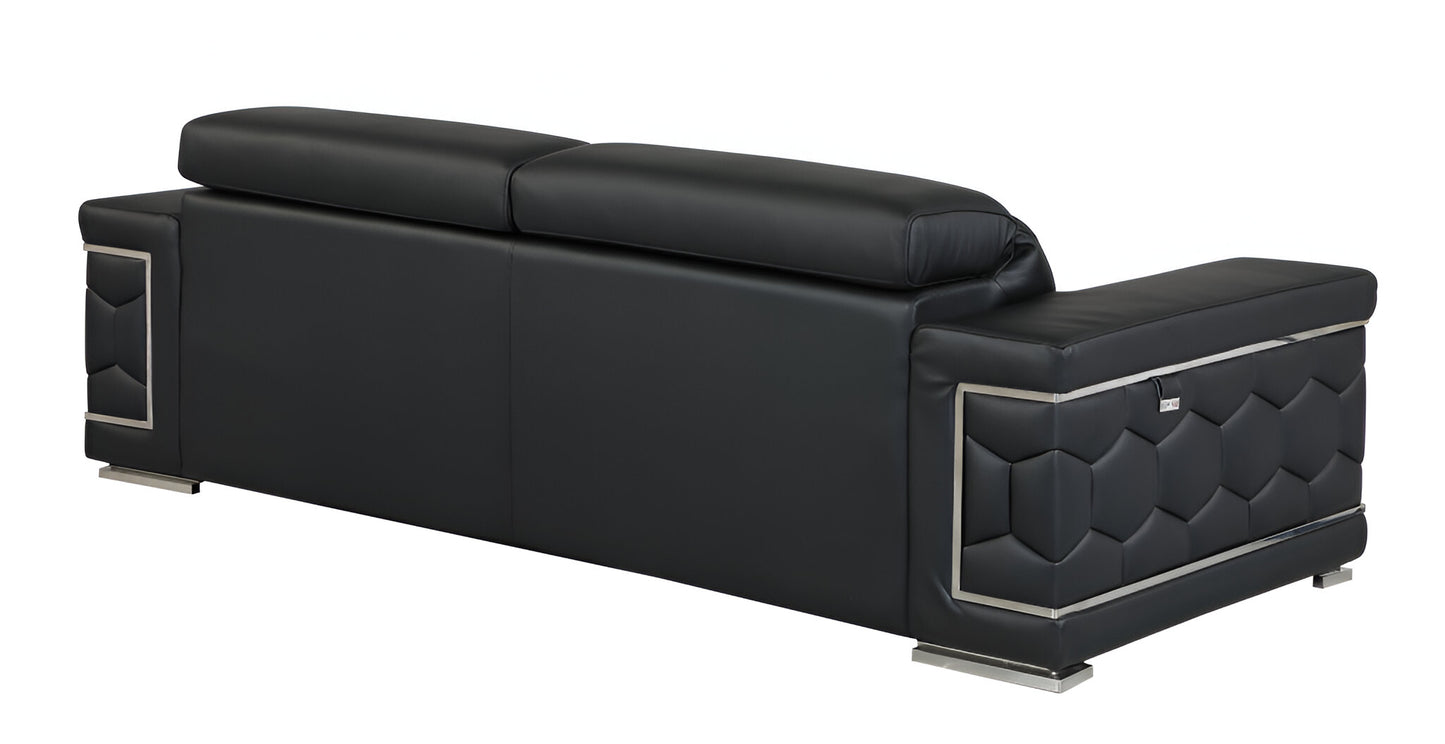 89" Black Italian Leather Sofa With Silver Legs-3