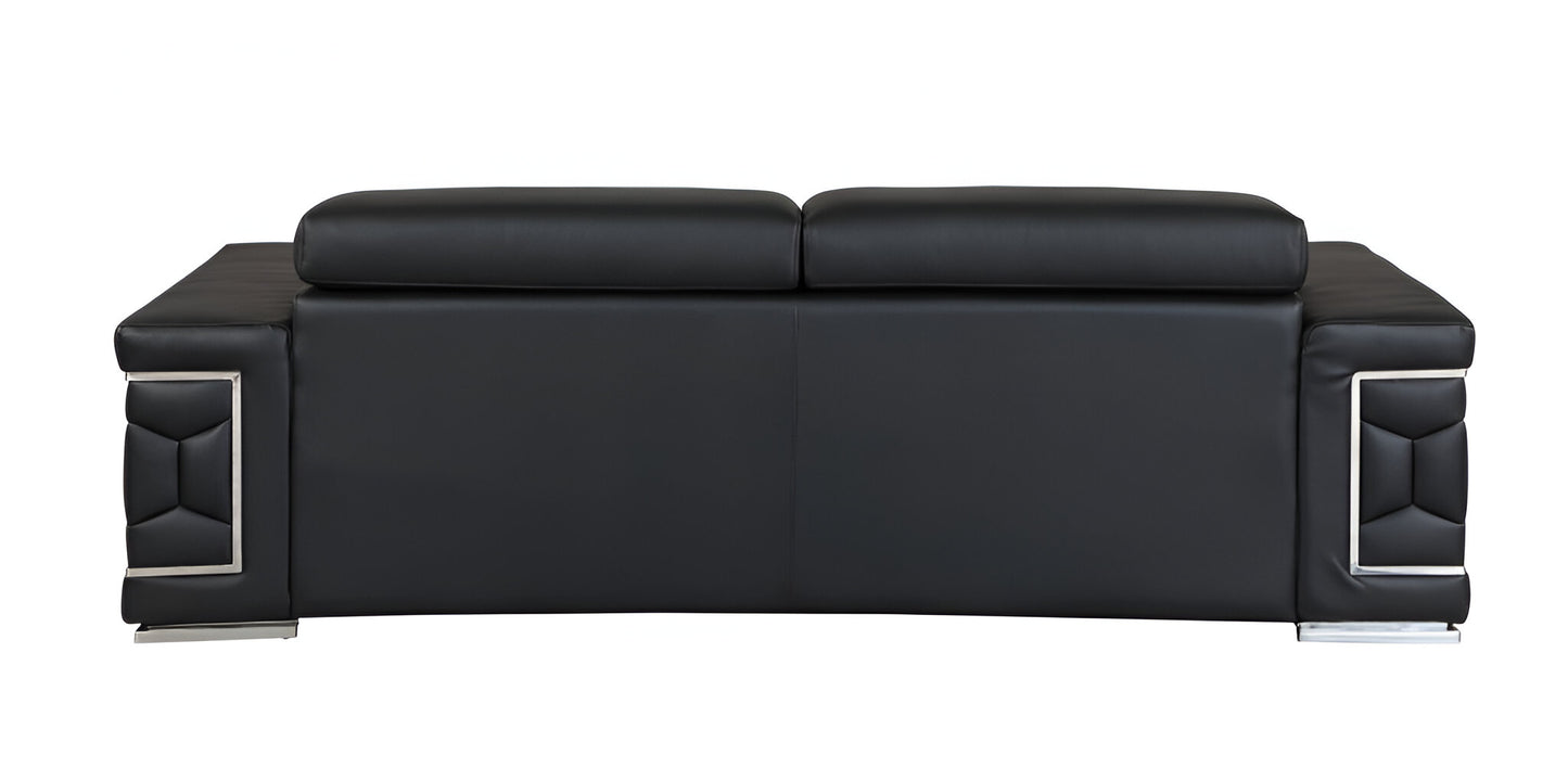 89" Black Italian Leather Sofa With Silver Legs-4