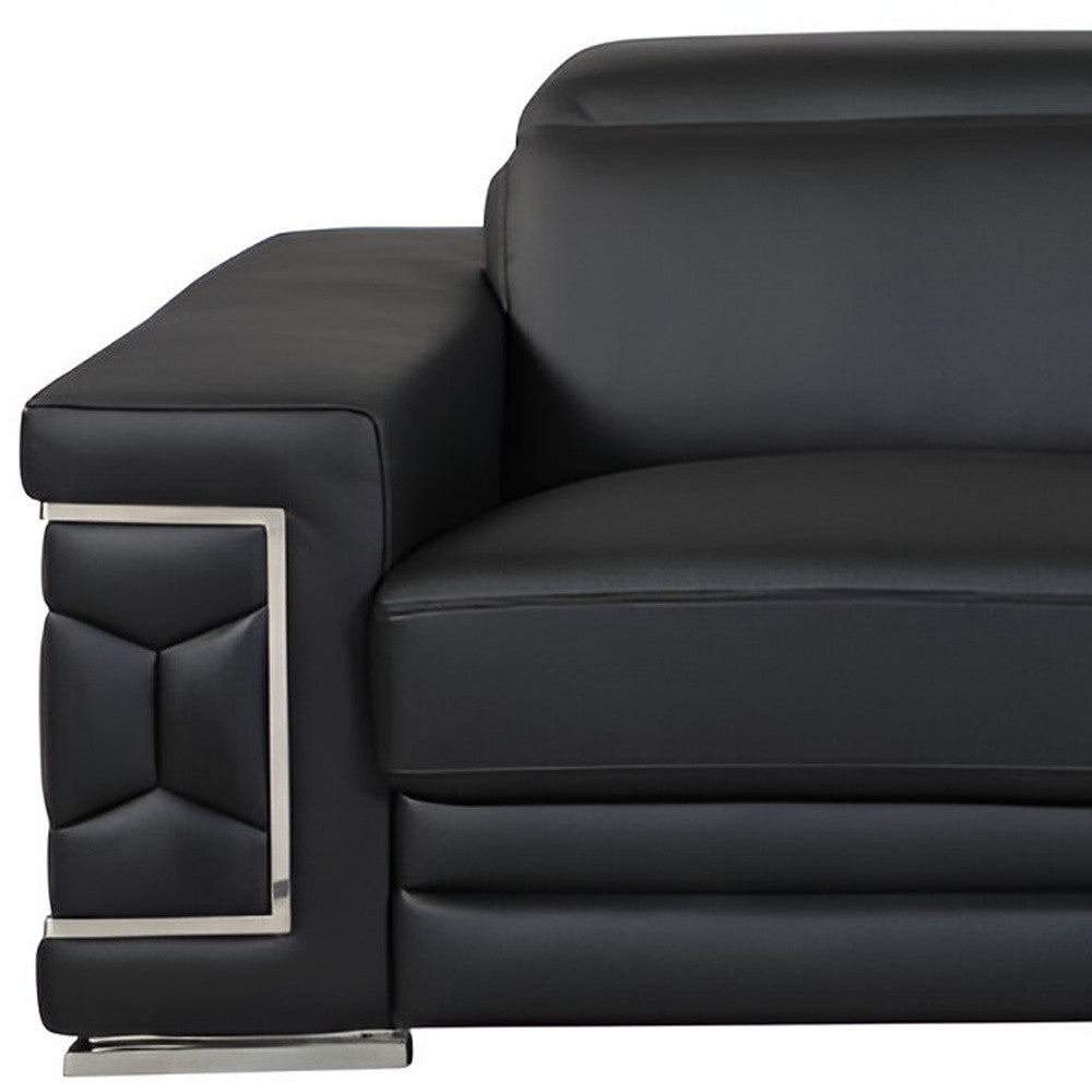 89" Black Italian Leather Sofa With Silver Legs-7