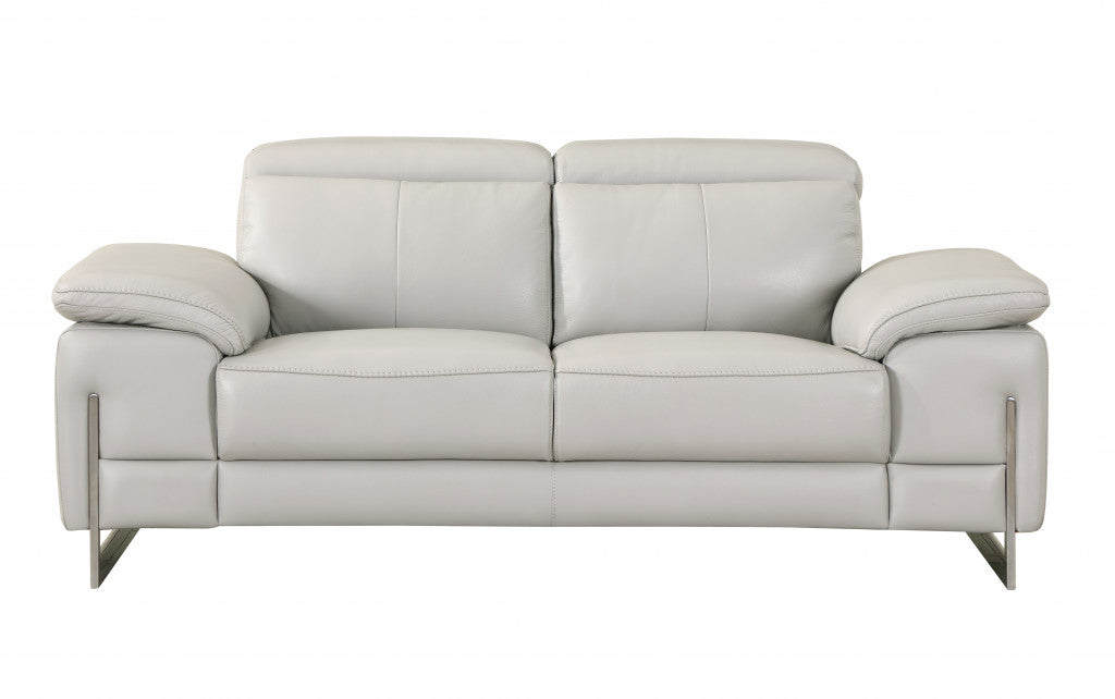 71" Light Gray And Silver Genuine Leather Loveseat-6
