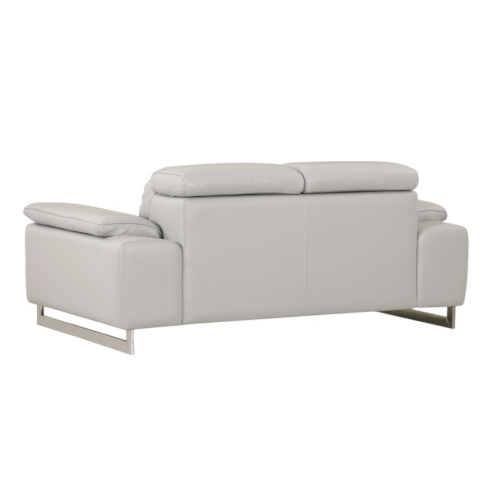 71" Light Gray And Silver Genuine Leather Loveseat-3