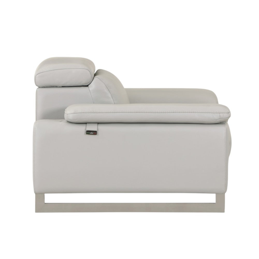 71" Light Gray And Silver Genuine Leather Loveseat-4