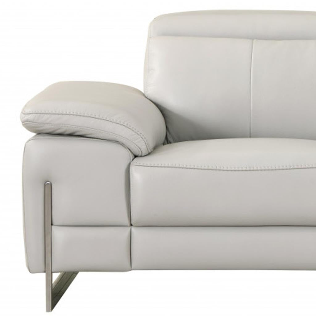 71" Light Gray And Silver Genuine Leather Loveseat-8