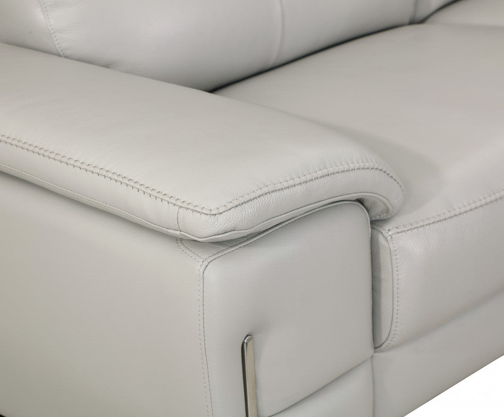71" Light Gray And Silver Genuine Leather Loveseat-5