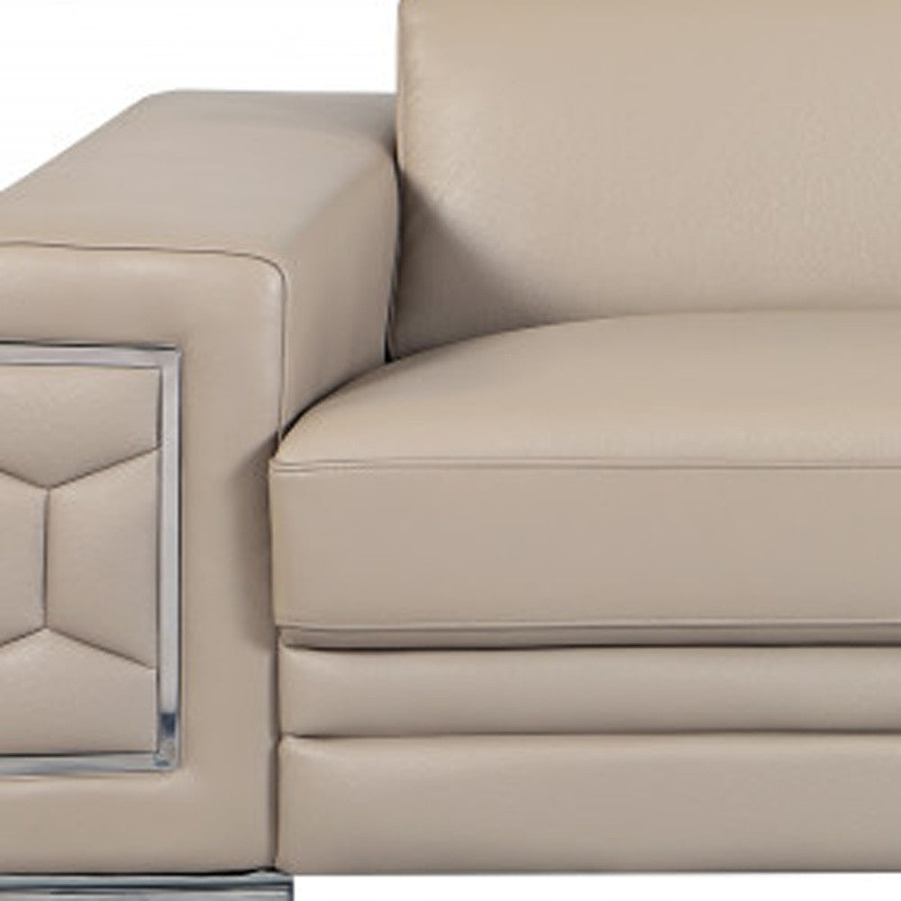 89" Beige Italian Leather Sofa With Silver Legs-4
