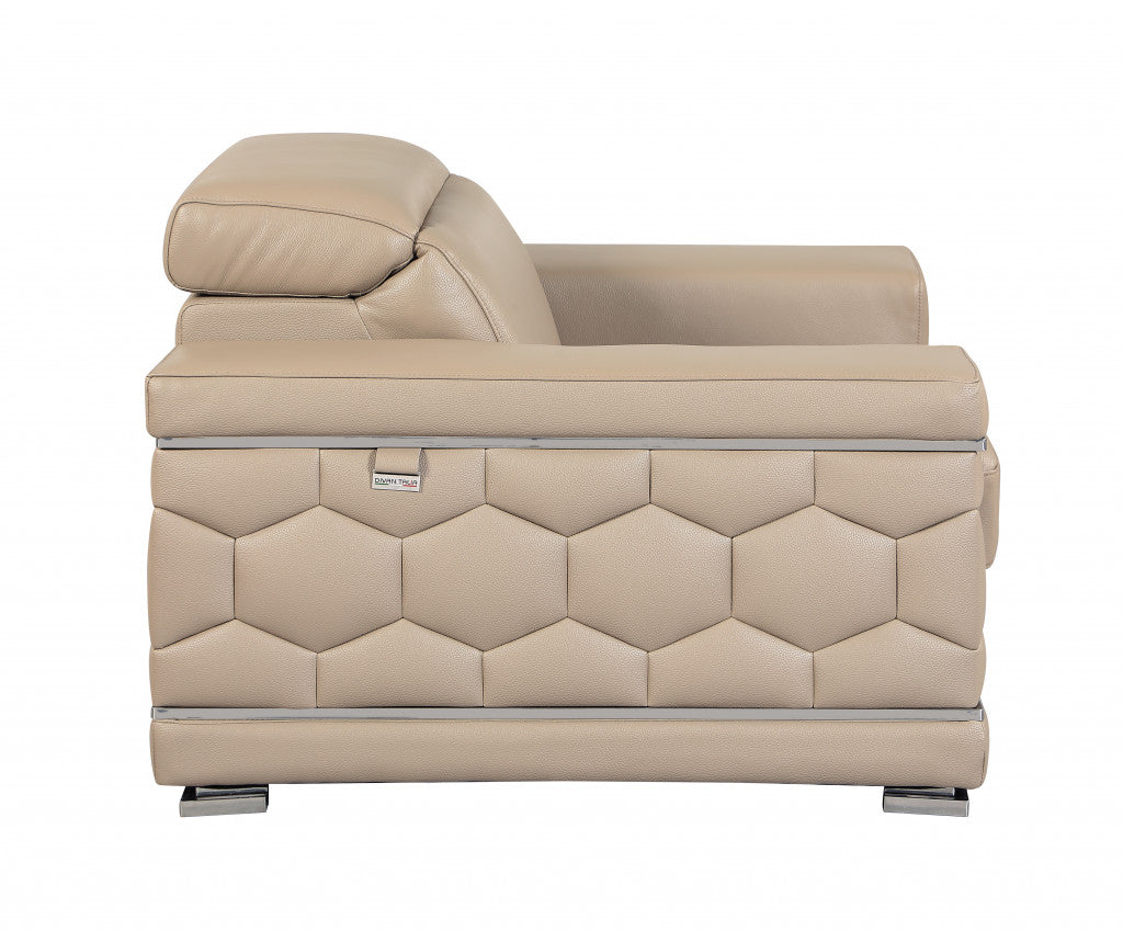 89" Beige Italian Leather Sofa With Silver Legs-2