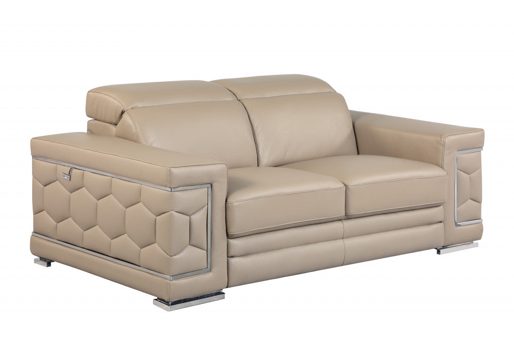 71" Beige And Silver Genuine Leather Love Seat-2