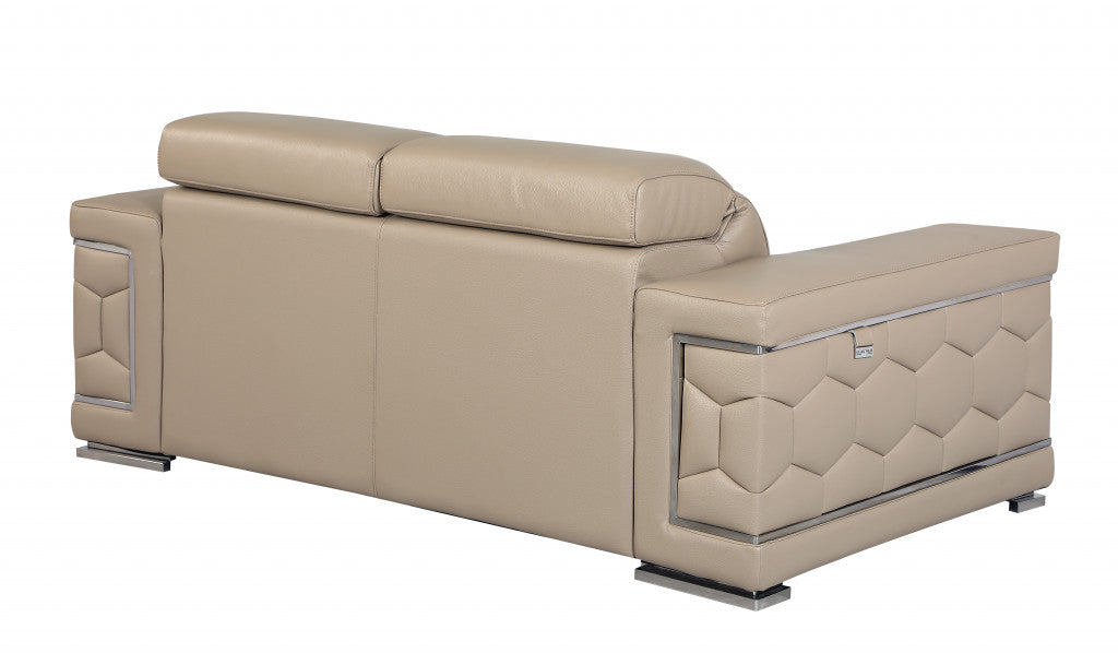71" Beige And Silver Genuine Leather Love Seat-3