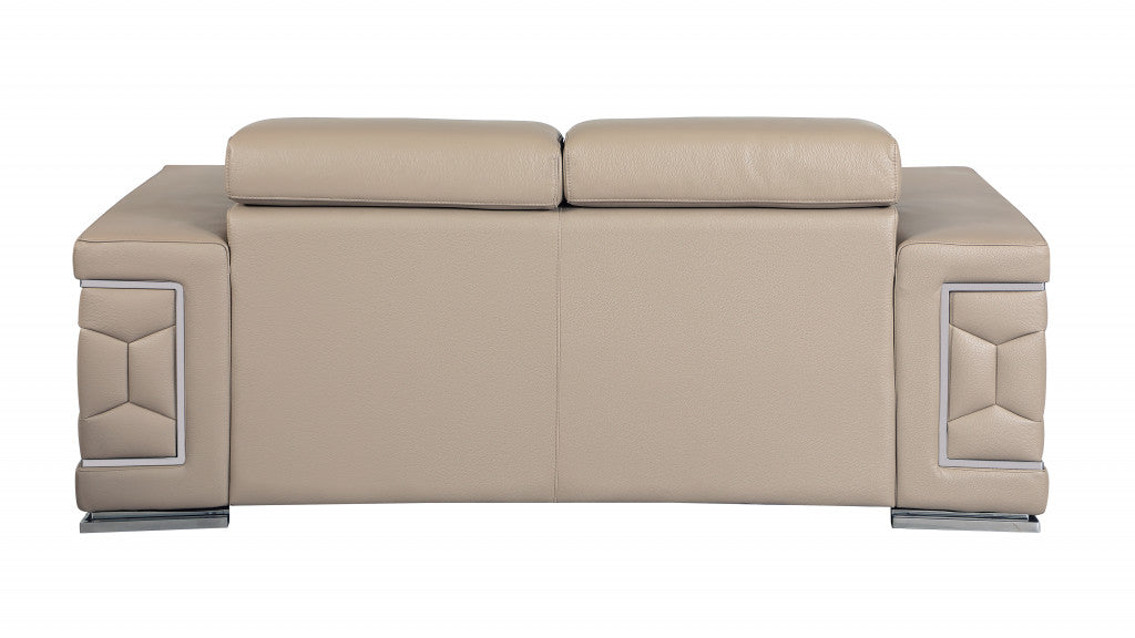 71" Beige And Silver Genuine Leather Love Seat-4