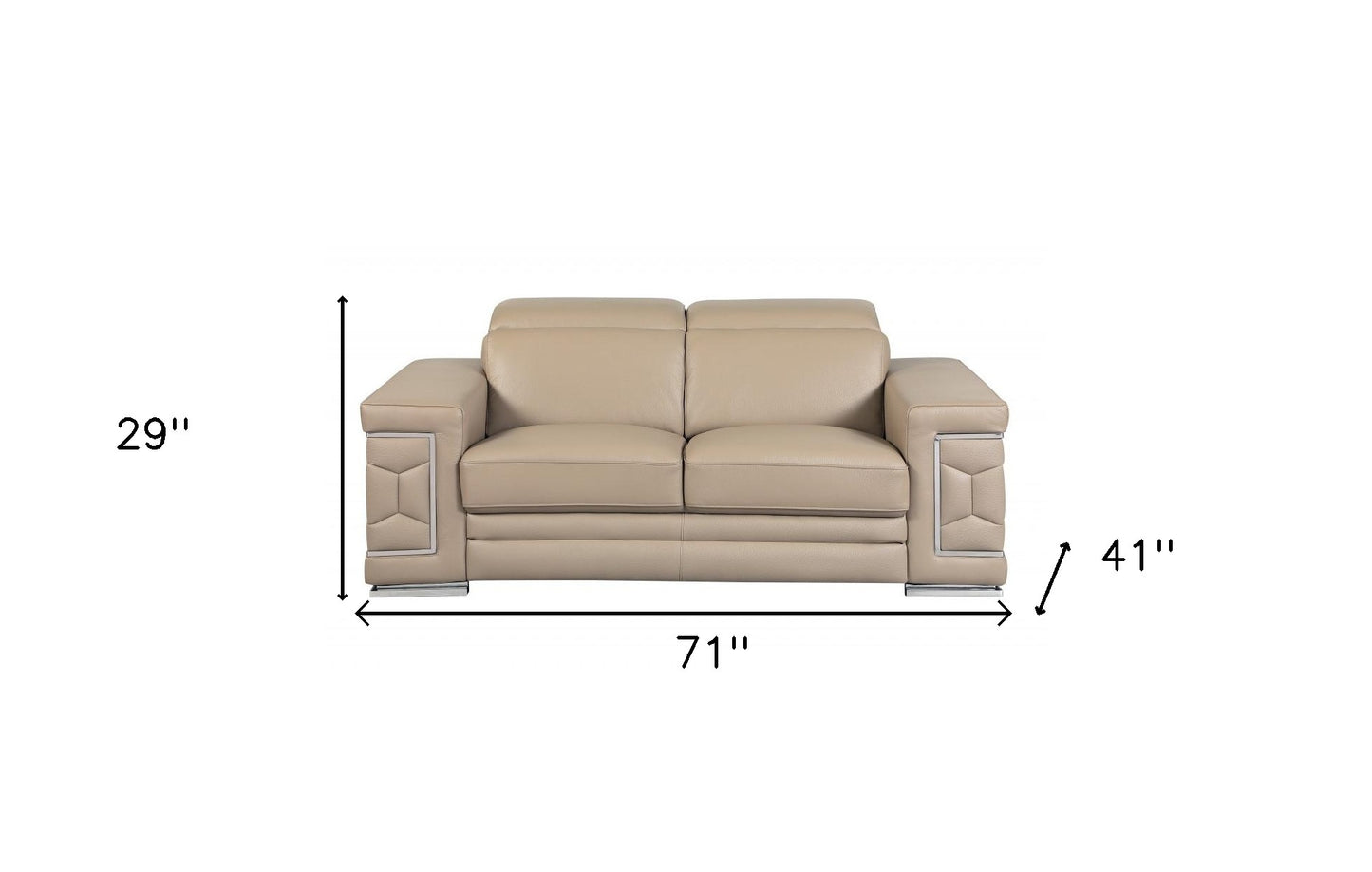 71" Beige And Silver Genuine Leather Love Seat-7