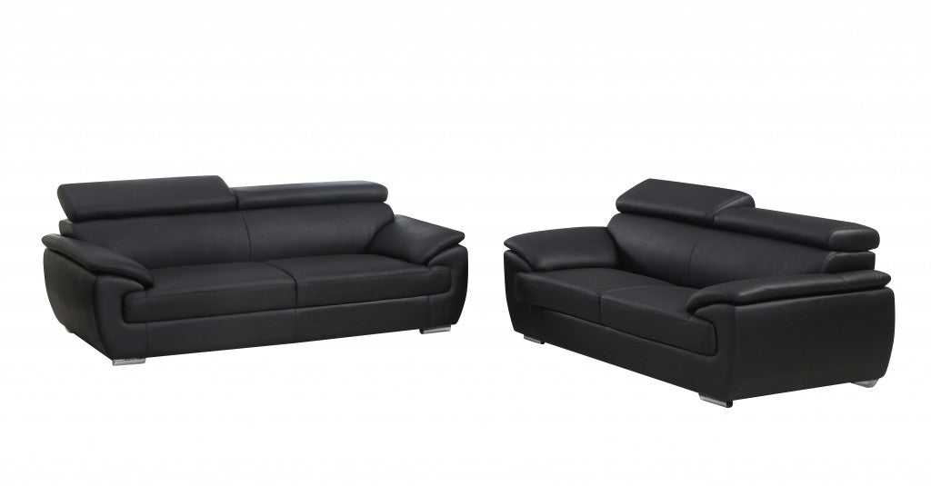 Two Piece Indoor Black Genuine Leather Five Person Seating Set-4
