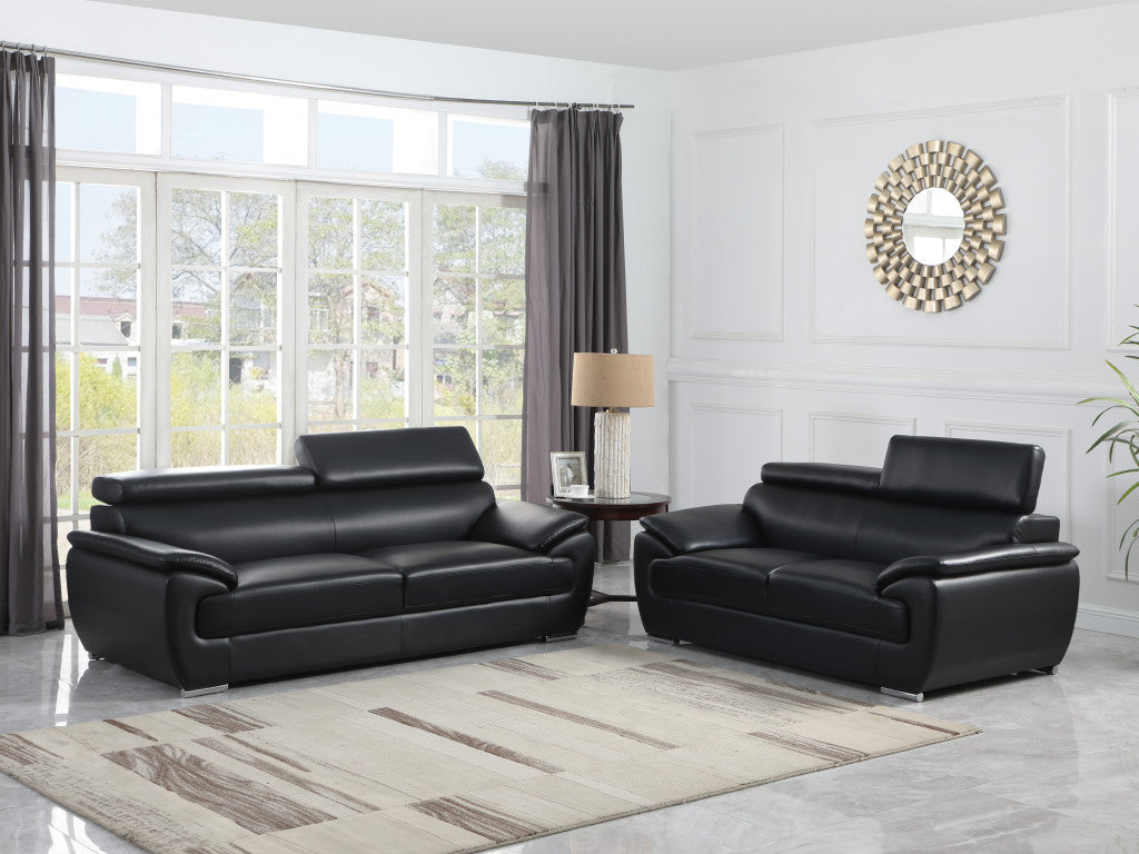Two Piece Indoor Black Genuine Leather Five Person Seating Set-7