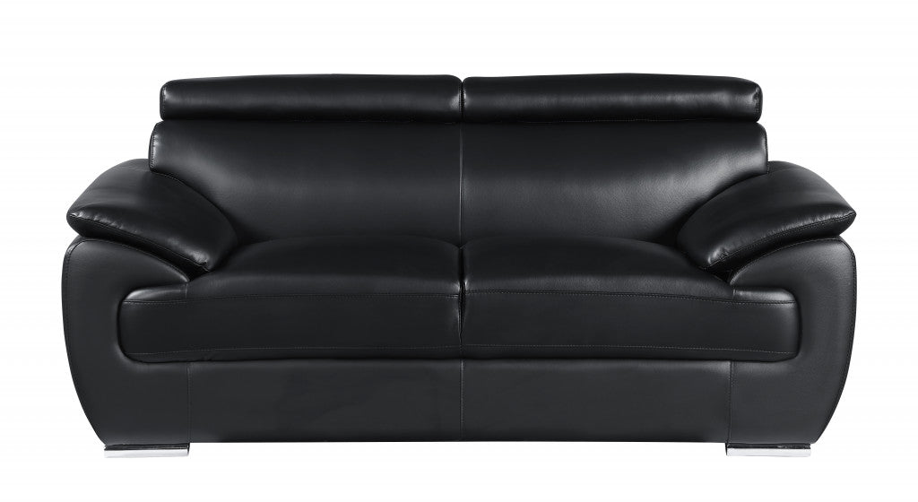 Two Piece Indoor Black Genuine Leather Five Person Seating Set-0