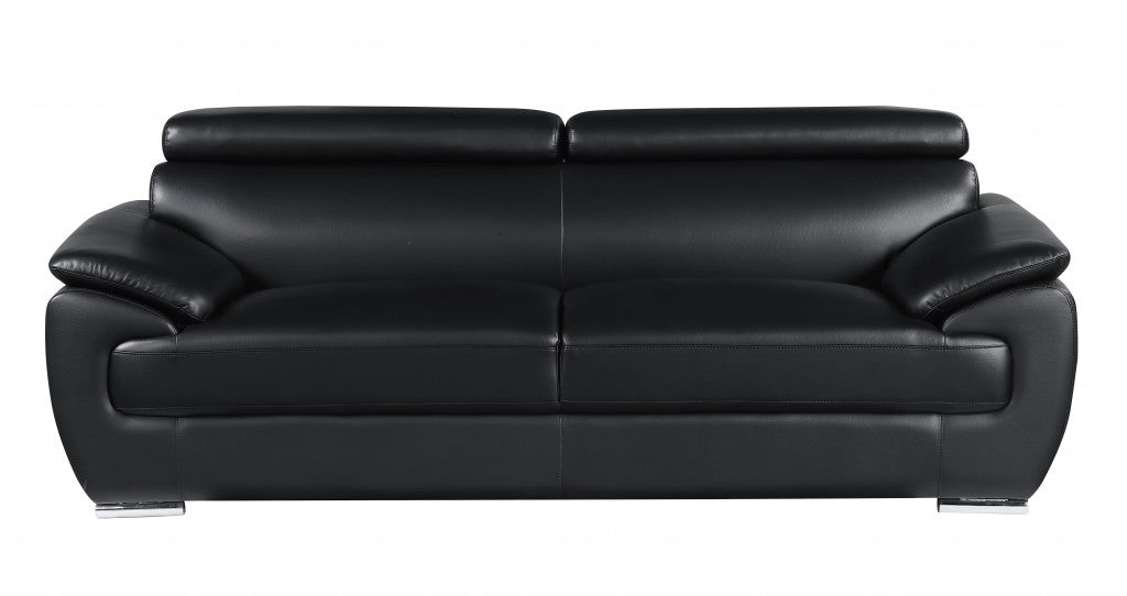 Two Piece Indoor Black Genuine Leather Five Person Seating Set-2