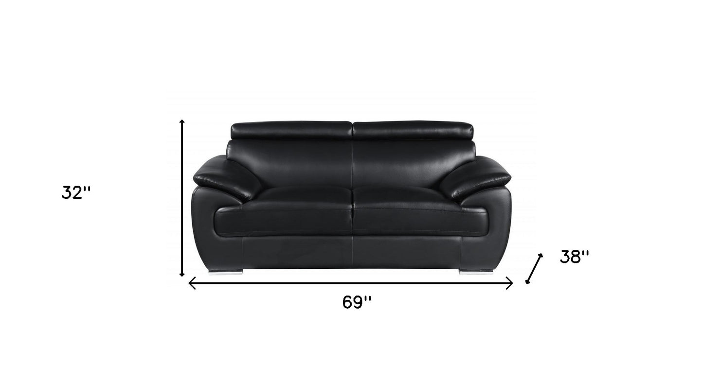 Two Piece Indoor Black Genuine Leather Five Person Seating Set-8