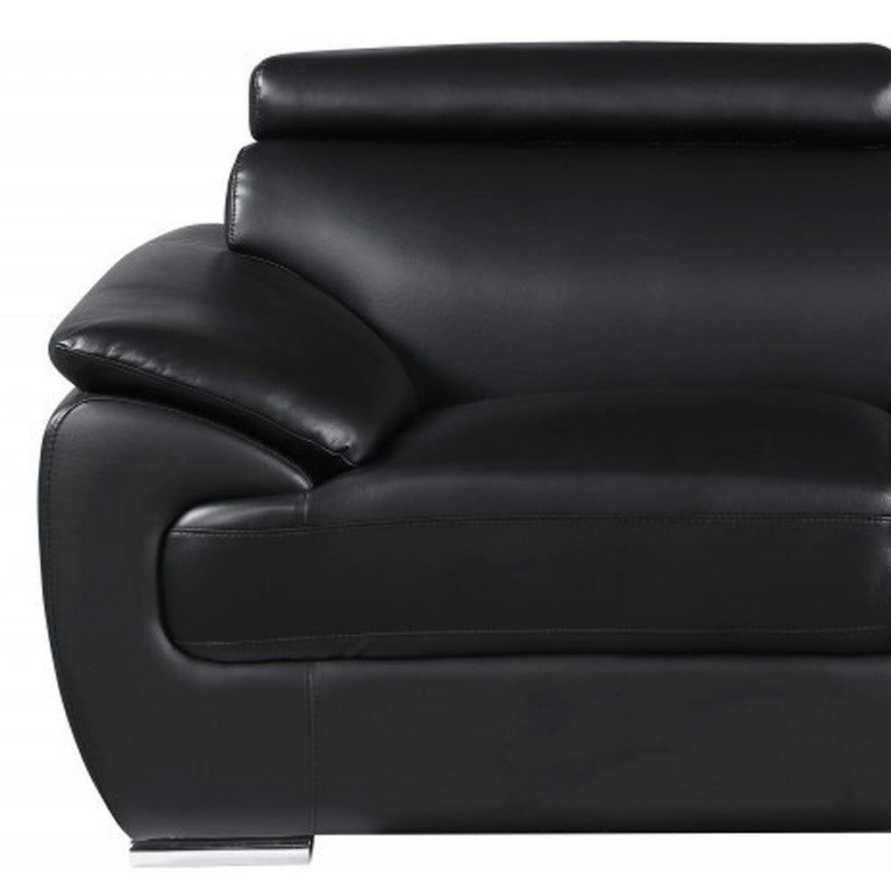 Two Piece Indoor Black Genuine Leather Five Person Seating Set-6