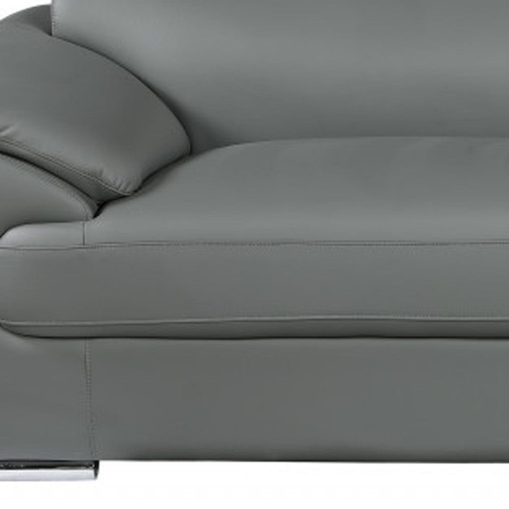 Two Piece Indoor Gray Genuine Leather Five Person Seating Set-5