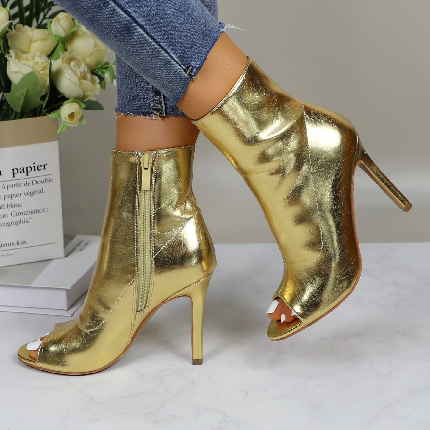 70's Inspired Metallic Stiletto Boots