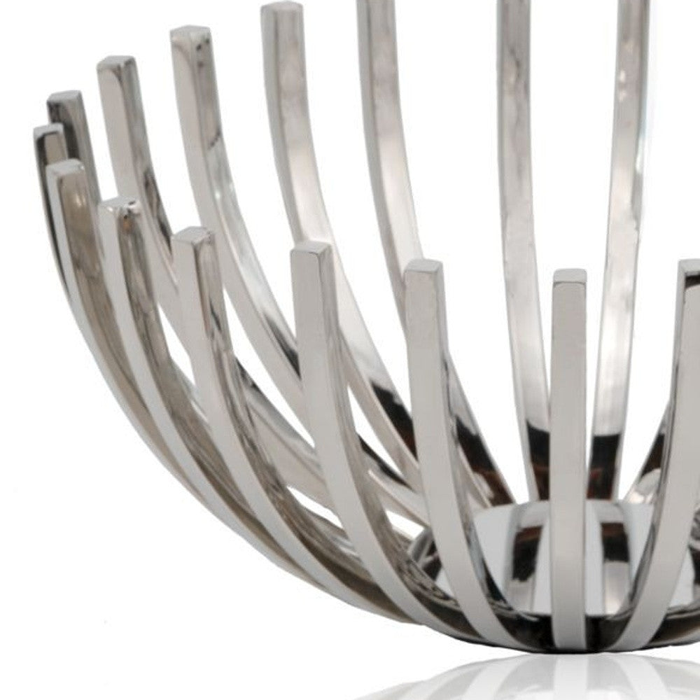 14" Silver Stainless Steel Decorative Bowl-3